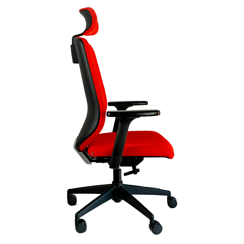 Silla ejecutiva RE-2020 en tela roja con cabecera tapizada y brazos ajustables