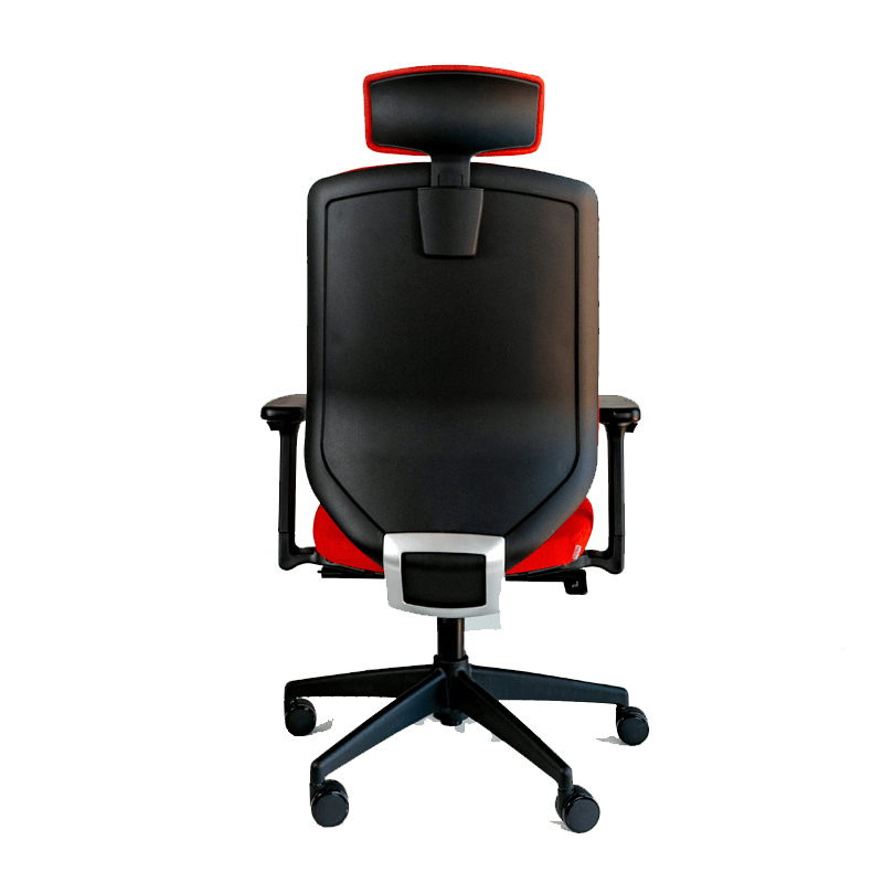 Silla ejecutiva RE-2020 en tela roja con cabecera tapizada y brazos ajustables