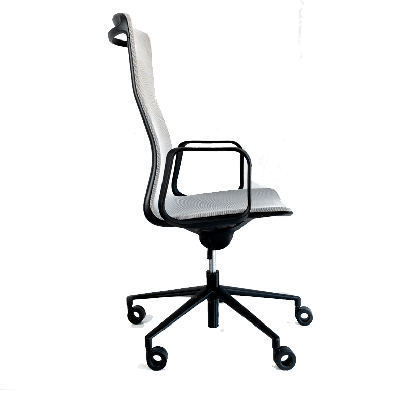 Silla de oficina ejecutiva Rail con asiento y respaldo en mesh gris y brazos fijos
