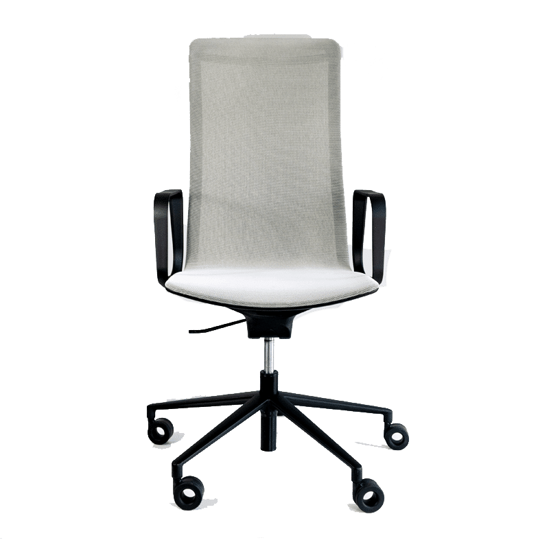 Silla de oficina ejecutiva Rail con asiento y respaldo en mesh gris y brazos fijos
