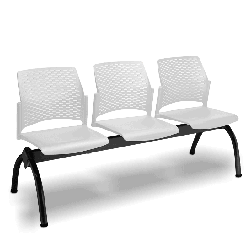 Banca Rewind gris de 3 plazas con estructura negra, modelo 2344-1