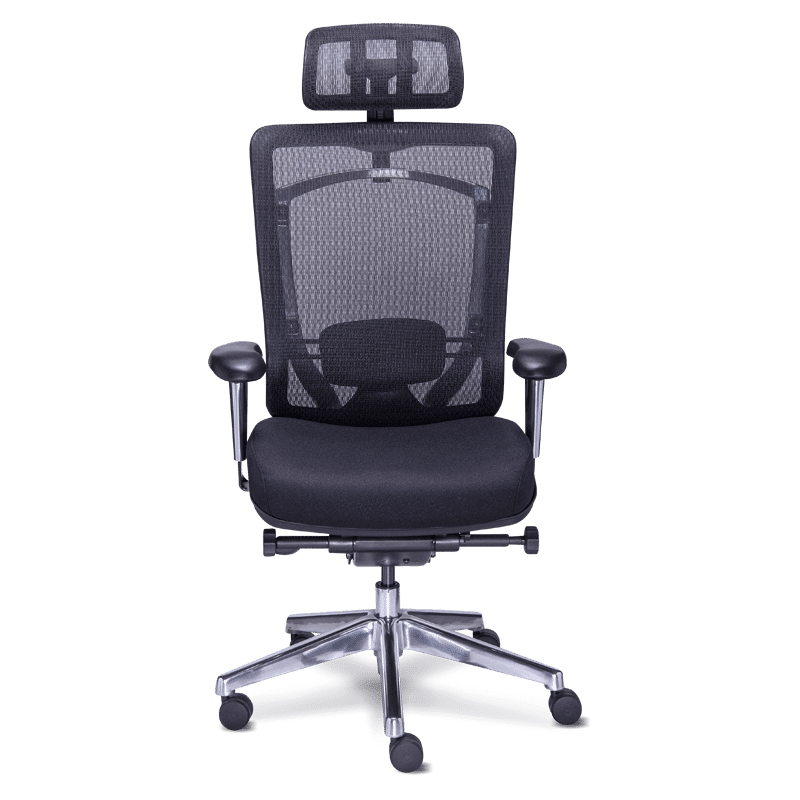 Silla de oficina ejecutiva mesh 2409-re10 con cabecera, respaldo de malla negro y base de aluminio