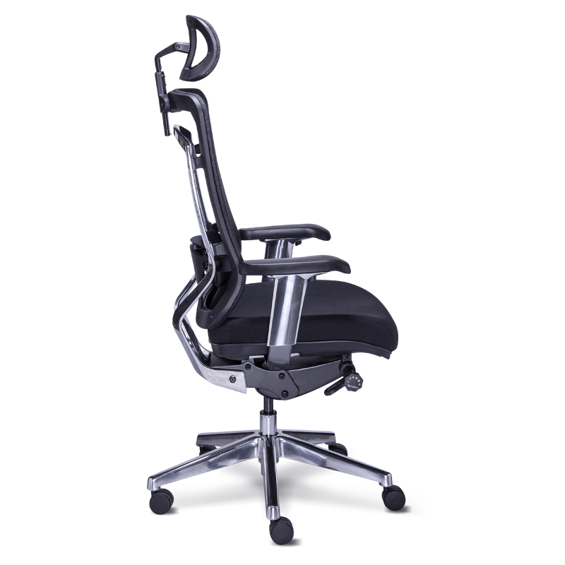 Silla de oficina ejecutiva mesh 2409-re10 con cabecera, respaldo de malla negro y base de aluminio
