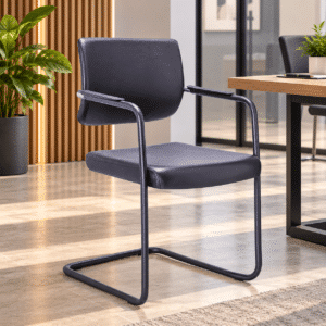 Silla de Visita Cool Respaldo en Polipropileno y Asiento en Piel, Estructura Negra