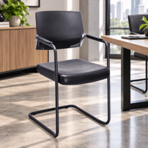 Silla de Visita Cool Respaldo en Polipropileno y Asiento en Piel, Estructura Negra