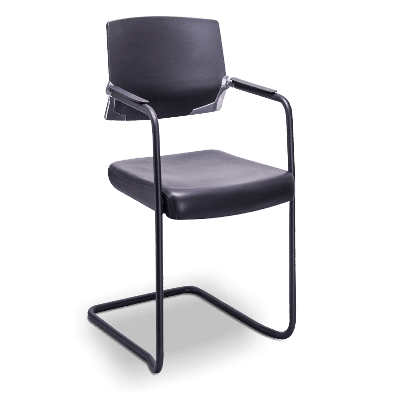 Silla de Visita Cool Respaldo en Polipropileno y Asiento en Piel, Estructura Negra - Image 2