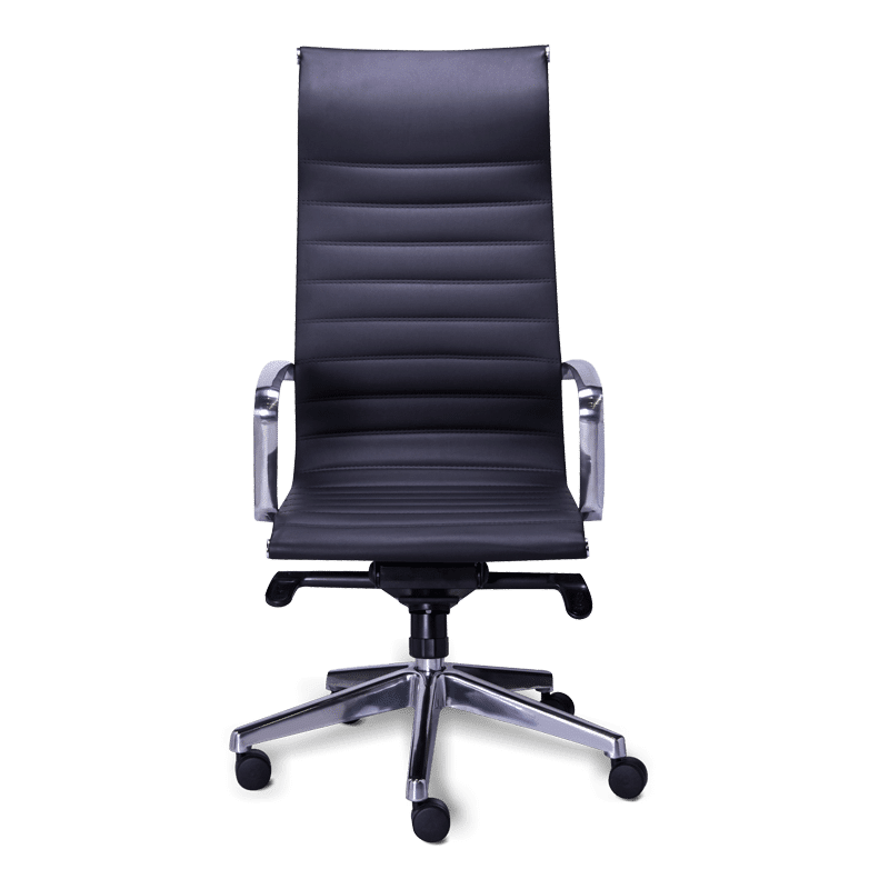 Silla de oficina ejecutiva Retro en vinipiel negro con estructura cromada, RE-1750