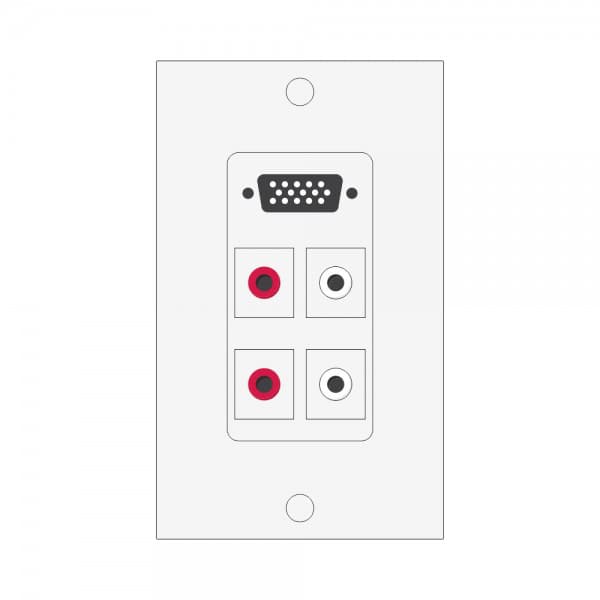 Wall plate Redleaf RLWP13 con VGA (fijo), 2 RCA de audio blanco y 2 RCA de audio rojo