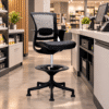 Silla Cajero Skate Task Stool Asiento y Respaldo en Mesh Negro c/Aro descansapiés - Thumbnail Image 1