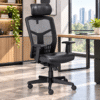 Silla Ejecutiva RP-4500 c/cabecera Asiento en Piel y Respaldo en Mesh Negro, Estructura Negra - Thumbnail Image 1