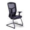 Silla de visita rp-4505 con asiento en piel, respaldo mesh negro y base trineo