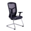 Silla de visita rp-4605 con asiento en piel, respaldo mesh negro y base trineo cromada