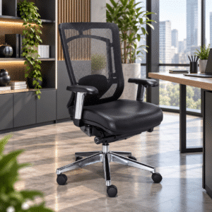 Silla Operativa Dynamic Asiento en Piel Negro y Respaldo en Mesh Negro