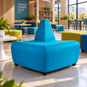 Sillón Modular STELLA Esquinero con Respaldo Tapizado en Tela Turquesa