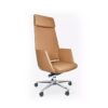 Silla ejecutiva Zenit tapizada en piel con cabecera incluida y base de cinco puntas de aluminio pulido