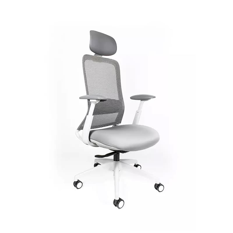 Silla ejecutiva Curve mesh gris con estructura gris claro, respaldo alto en mesh y rodajas