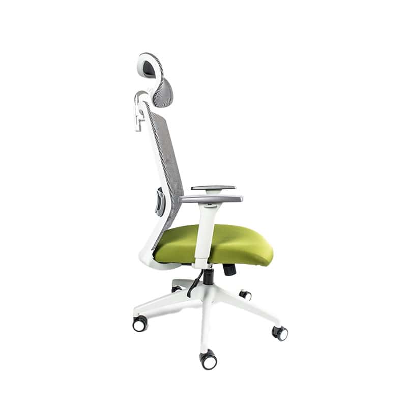 Silla ejecutiva Arla mesh blanca en color verde con respaldo transpirable y base de cinco puntas