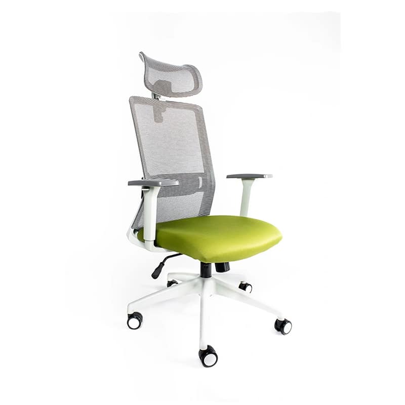 Silla ejecutiva Arla mesh blanca en color verde con respaldo transpirable y base de cinco puntas