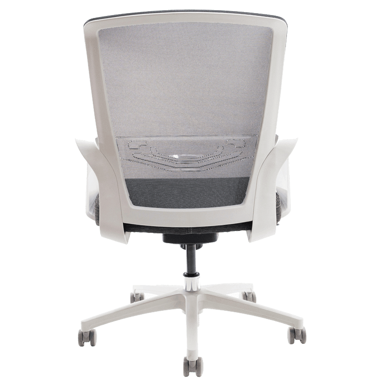 Silla operativa Klave 140BL con estructura blanca, malla gris y asiento en tela gris
