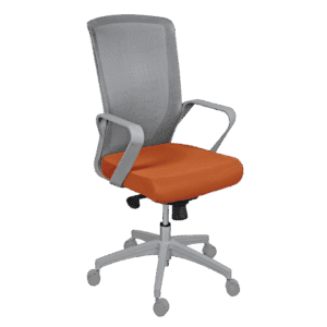 Silla operativa Klave 140GR con malla y estructura gris y asiento en tela naranja