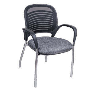Silla de visita Klave 115 con respaldo de malla y asiento en tela gris