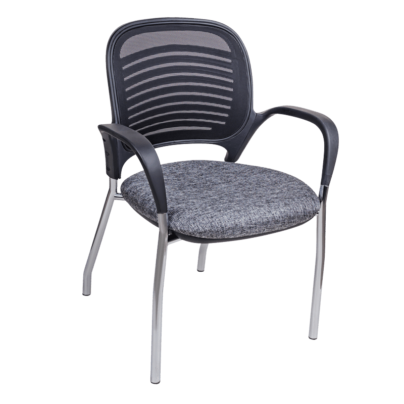 Silla de visita Klave 115 con respaldo de malla y asiento en tela gris