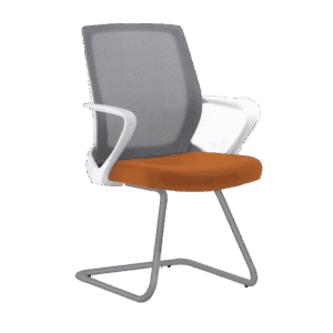 Silla de visita Klave 145BL con estructura blanca, malla gris y asiento en tela naranja