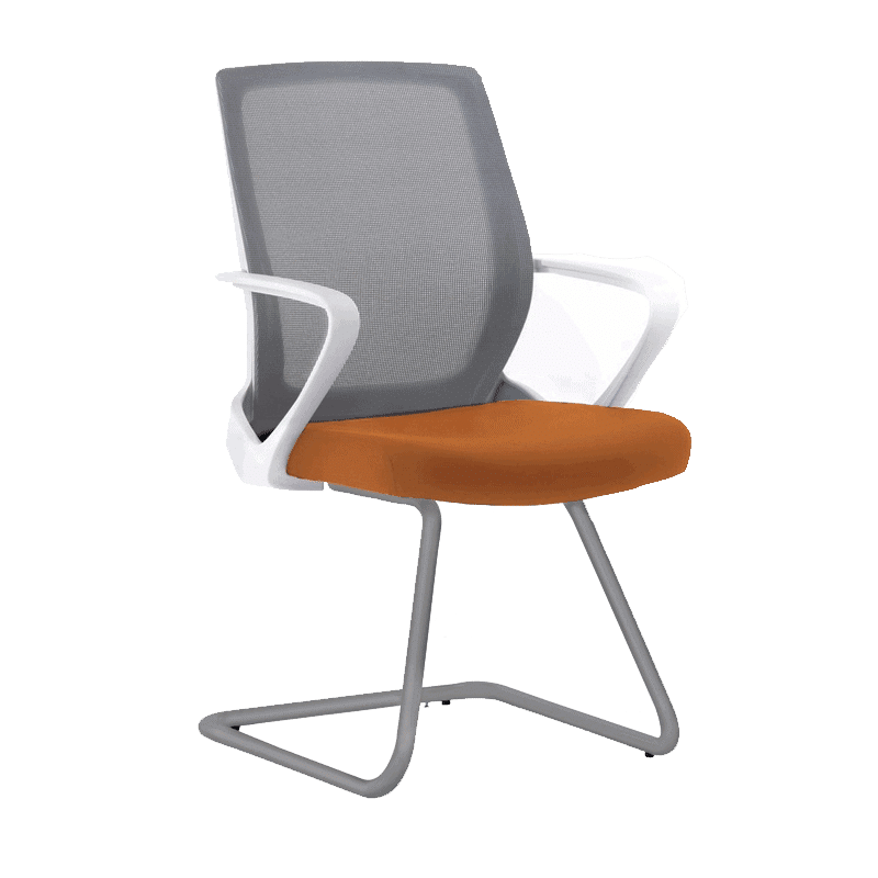 Silla de visita Klave 145BL con estructura blanca, malla gris y asiento en tela naranja