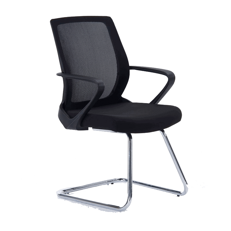 Silla de visita Klave 145NE con respaldo de malla negra, asiento en tela negra y base tipo trineo