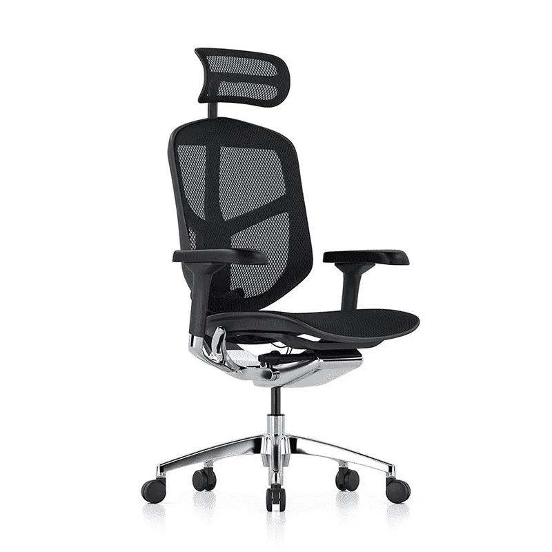 Silla ejecutiva Enjoy en mesh con asiento y respaldo ergonómicos y base de cinco puntas de aluminio pulido