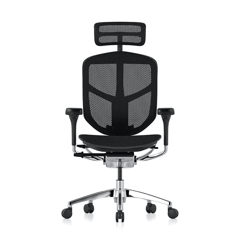 Silla ejecutiva Enjoy en mesh con asiento y respaldo ergonómicos y base de cinco puntas de aluminio pulido