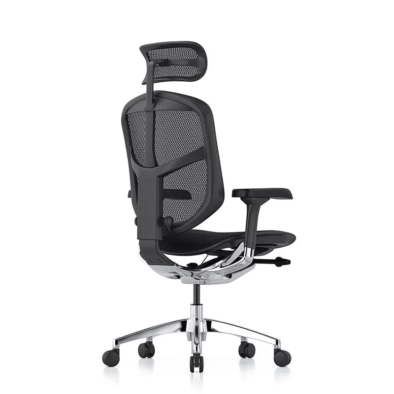 Silla ejecutiva Enjoy en mesh con asiento y respaldo ergonómicos y base de cinco puntas de aluminio pulido