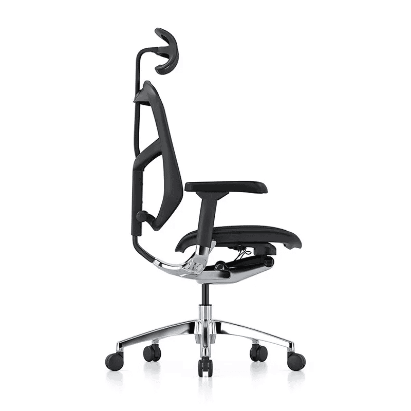 Silla ejecutiva Enjoy en mesh con asiento y respaldo ergonómicos y base de cinco puntas de aluminio pulido