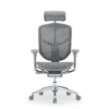 Silla ejecutiva Enjoy en mesh gris con soporte lumbar integrado y base de cinco puntas de aluminio pulido