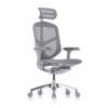 Silla ejecutiva Enjoy en mesh gris con soporte lumbar integrado y base de cinco puntas de aluminio pulido