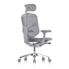 Silla ejecutiva Enjoy en mesh gris con soporte lumbar integrado y base de cinco puntas de aluminio pulido