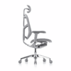 Silla ejecutiva Enjoy en mesh gris con soporte lumbar integrado y base de cinco puntas de aluminio pulido