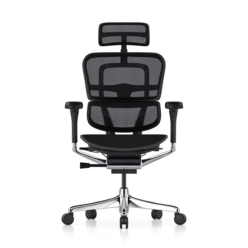 Silla ejecutiva Ergohuman Elite G2 en mesh negro con cabecera ajustable y base de aluminio pulido