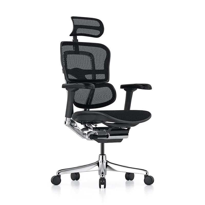 Silla ejecutiva Ergohuman Elite G2 en mesh negro con cabecera ajustable y base de aluminio pulido