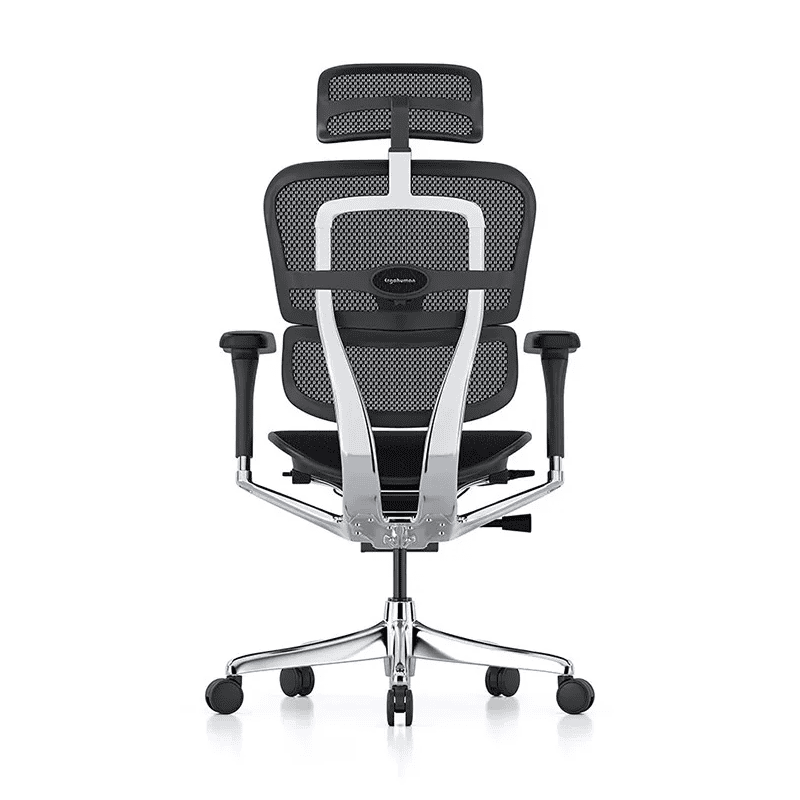 Silla ejecutiva Ergohuman Elite G2 en mesh negro con cabecera ajustable y base de aluminio pulido