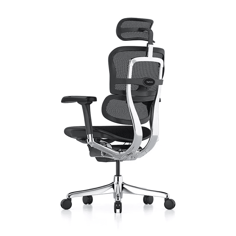 Silla ejecutiva Ergohuman Elite G2 en mesh negro con cabecera ajustable y base de aluminio pulido