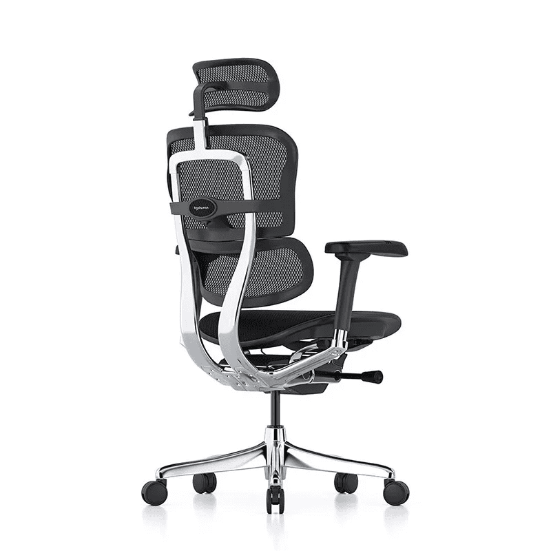 Silla ejecutiva Ergohuman Elite G2 en mesh negro con cabecera ajustable y base de aluminio pulido