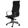 Silla ejecutiva retro en vinipiel negro con respaldo alto y base de cinco puntas de aluminio pulido