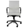 Silla operativa retro en vinipiel blanco con respaldo medio y base de cinco puntas de aluminio pulido