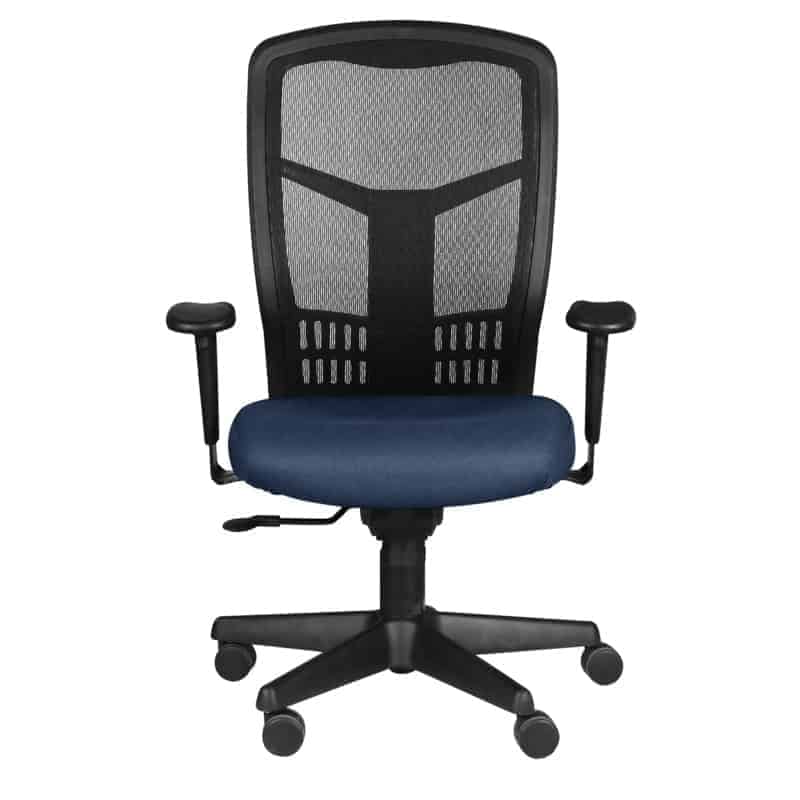 Silla operativa de malla y tela color Ocean con mecanismo synchro y base de cinco puntas