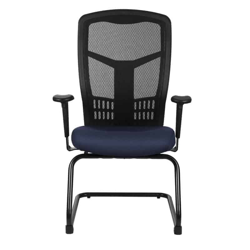 Silla de visita RE-1955-OCEAN en malla y tela color Ocean con base tipo trineo negra