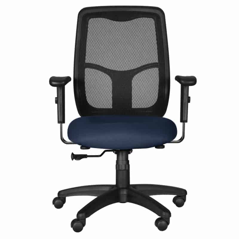 Silla operativa de malla de nylon color Ocean con mecanismo synchro y base de cinco puntas
