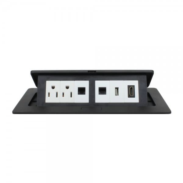 Panel con conectores Redleaf 3320 con 2 AC, VGA, HDMI, audio y RJ45 de red para escritorio
