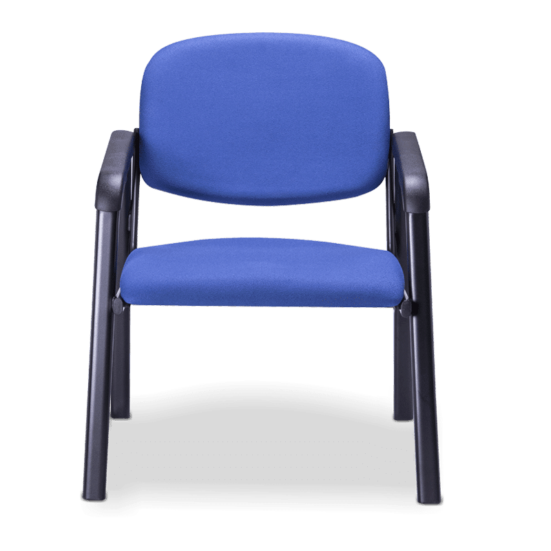 Silla de visita grand confort tapizada en tela azul con brazos y base trineo
