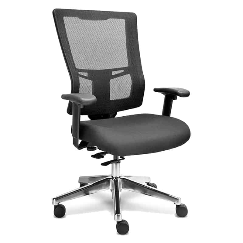Silla ejecutiva Quadra negra con respaldo de mesh a cuadros y base de cinco puntas de aluminio pulido